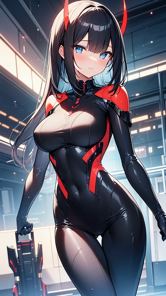 (Highly detailed CG Unity 8k wallpaper,masterpiece, Biological, whole body),(Best lighting, Best Shadow, Very delicate and beautiful),(One girl),blue eyes, Big Breasts, Black Hair,Red and black off-the-shoulder revealing high-cut レオタード SF bodysuit,Neck Seal,High-tech sci-fi corridor, Dynamic pose, Detailed Machinery, Sleek design.,My crotch is wet, {{An extraterrestrial lifeform preys on girls and takes their place、Her breasts are bigger than a real girl&#39;s、Suitable for the mother}}, Unknown sensation, Feels good, Vigorous movement, more, instinct, Female fall, Bouncing chest, loose, loose, Next to a real girl skeleton, NSFW