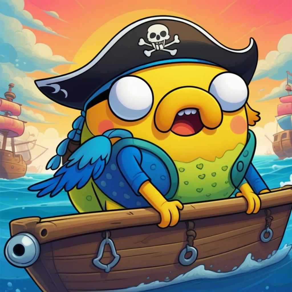 colorful pirate parot closed up face , mobile game art, banner, detailed game art, stylized game art, game illustration, splash screen art, full card design, wallpaper!, extended art, adtime style art, saturated colorful, SpongeBob style art