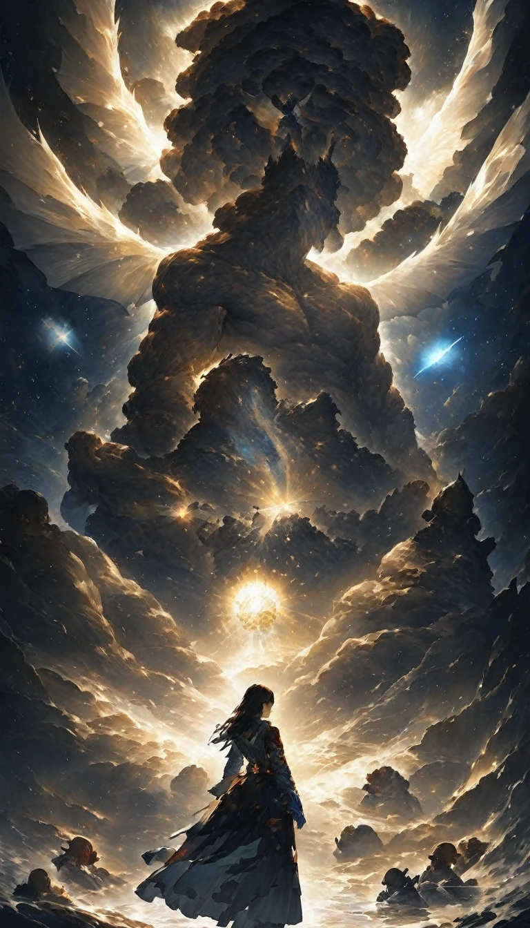 Highest quality、masterpiece、宇宙大war、Space Monsters、Humanity facing off against monsters、Rin々New Hero、Back view、war、優しいwar、love&piece、Darkness、Light of hope、