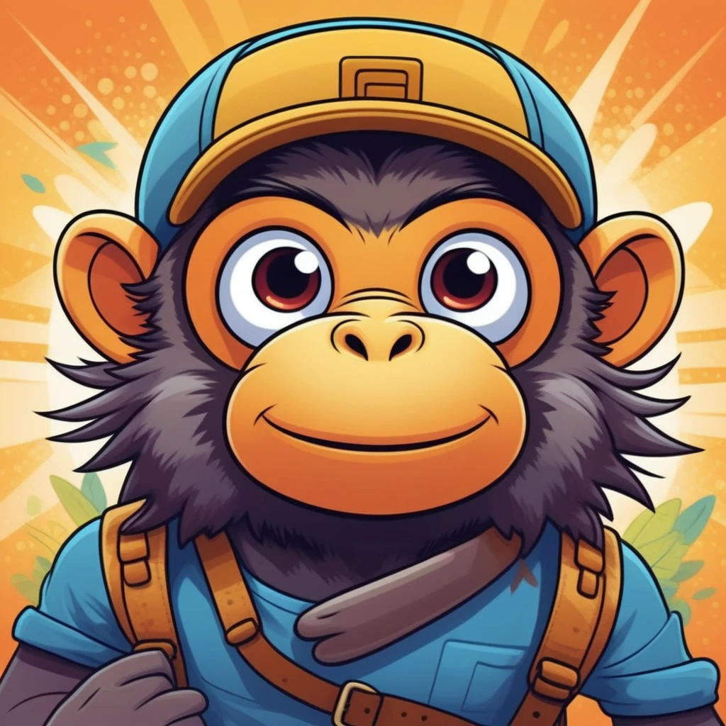 monkey closed up face , mobile game art, banner, detailed game art, stylized game art, game illustration, splash screen art, full card design, wallpaper!, extended art, adtime style art, saturated colorful