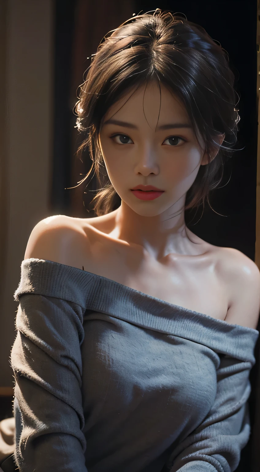 Best quality, masterpiece, ultra high res, (photorealistic:1.4), raw photo, 1girl, off shoulder, cinematic lighting