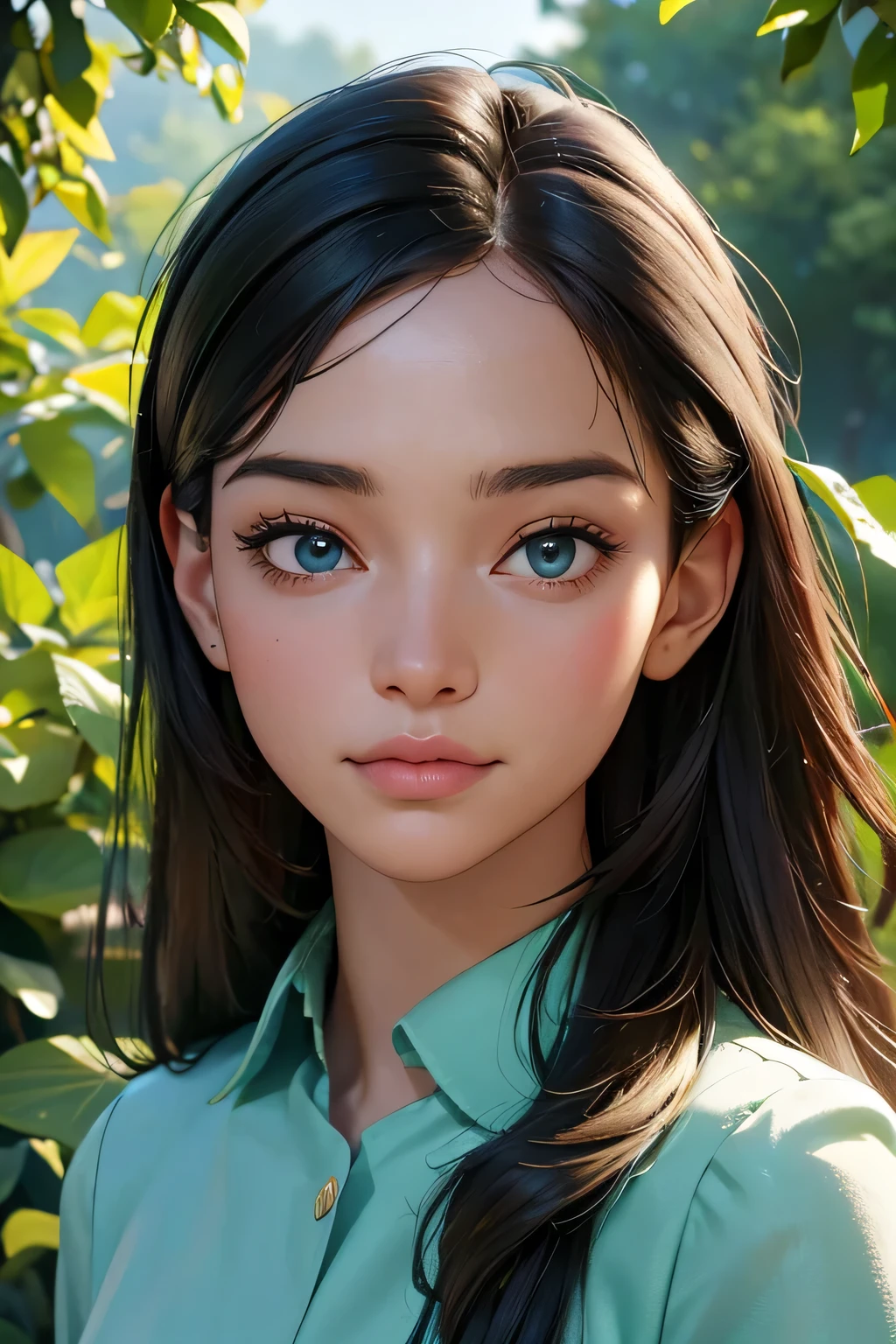 (best quality,4k,8k,highres,masterpiece:1.2),ultra-detailed,(realistic,photorealistic,photo-realistic:1.37),A girl in a garden,portraits,beautiful detailed eyes,beautiful detailed lips,extremely detailed eyes and face,longeyelashes,natural lighting,greenery,peaceful ambiance,flowing dress,flying hair,gentle sunlight,vivid colors,aesthetic composition,soft shadows,subtle breeze,serene expression,relaxed posture,harmonious background,dreamy atmosphere, dressed professionally, in her office, full view.green shirt