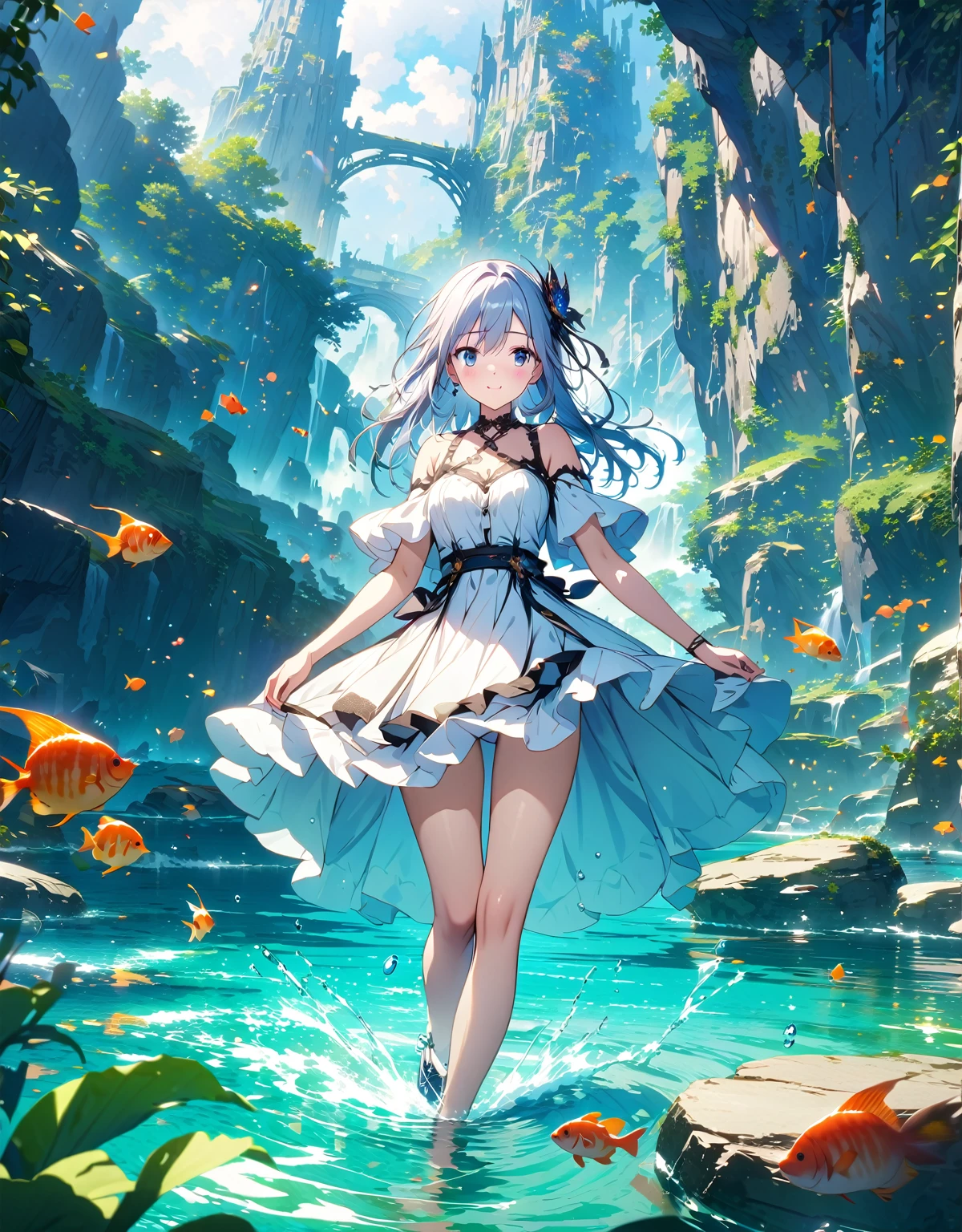  (超detailedなイラスト:1.2),Very delicate and beautiful，非常にdetailed，CG，Unity，8k wallpaper，wonderful，detailed，masterpiece，The best quality in the best condition，Official Art，非常にdetailed CG 8k Unbelievably ridiculous resolution,Beautiful and exquisite,High resolution，非常にdetailedな目と顔,Anime girl walking on water,  