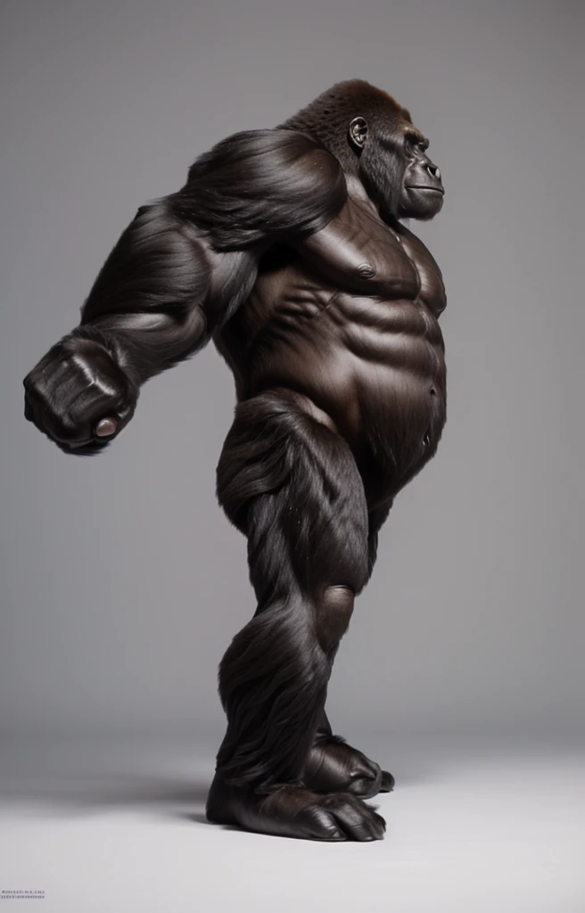 arafed gorilla standing on its hind legs with a white background, black hair gorilla, distant full body view, bigfoot, big foot, full body wide shot, whole body highly detailed, like gorilla, sasquatch,muscular, strong body, full body profile, 1/2 view realistic, full body shot hyperdetailed, highly detailed full body, ( sasquatch, full body close-up shot