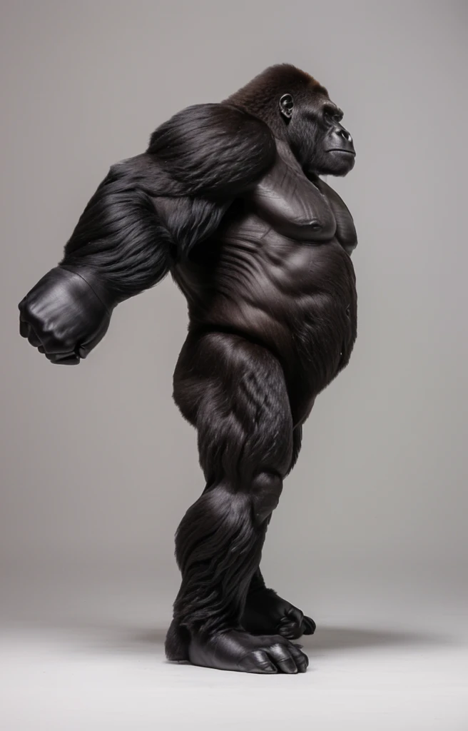 arafed gorilla standing on its hind legs with a white background, black hair gorilla, distant full body view, bigfoot, big foot, full body wide shot, whole body highly detailed, like gorilla, sasquatch,muscular, strong body, full body profile, 1/2 view realistic, full body shot hyperdetailed, highly detailed full body, ( sasquatch, full body close-up shot