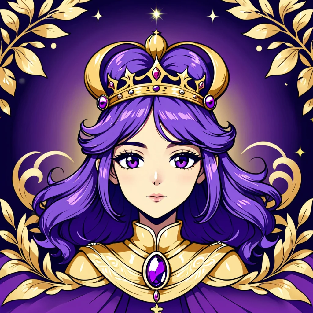 a gold crown with a laurel and a crown on top, vector art inspired by Prince Hoare, cg society contest winner, art nouveau, royal insignia in background, gold and purple, purple and gold color scheme, ornament crown, dark purple crown, ornate crown, draped in silky purple and gold, ornate gold crown, royal crown, imperial symbol, intricate gold crown