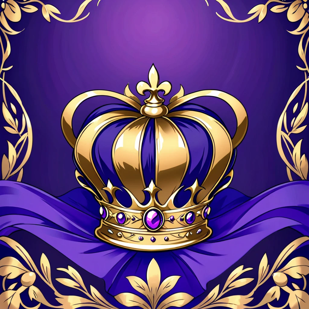 a gold crown with a laurel and a crown on top, vector art inspired by Prince Hoare, cg society contest winner, art nouveau, royal insignia in background, gold and purple, purple and gold color scheme, ornament crown, dark purple crown, ornate crown, draped in silky purple and gold, ornate gold crown, royal crown, imperial symbol, intricate gold crown
