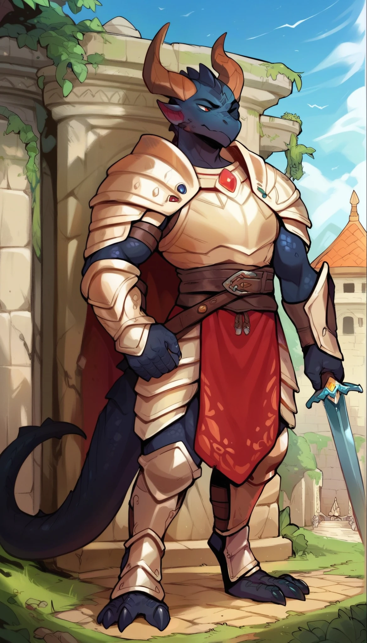 score_9, score_8_up, score_7_up, score_6_up, score_5_up, score_4_up, 
(Dog), solo, male, (athletic, anthro, brown fur, tail), full body, medieval, (sentinel, wearing sentinel leather armor), temple background