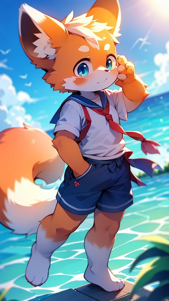 Red Panda Boy，Ocean，Sailor suit