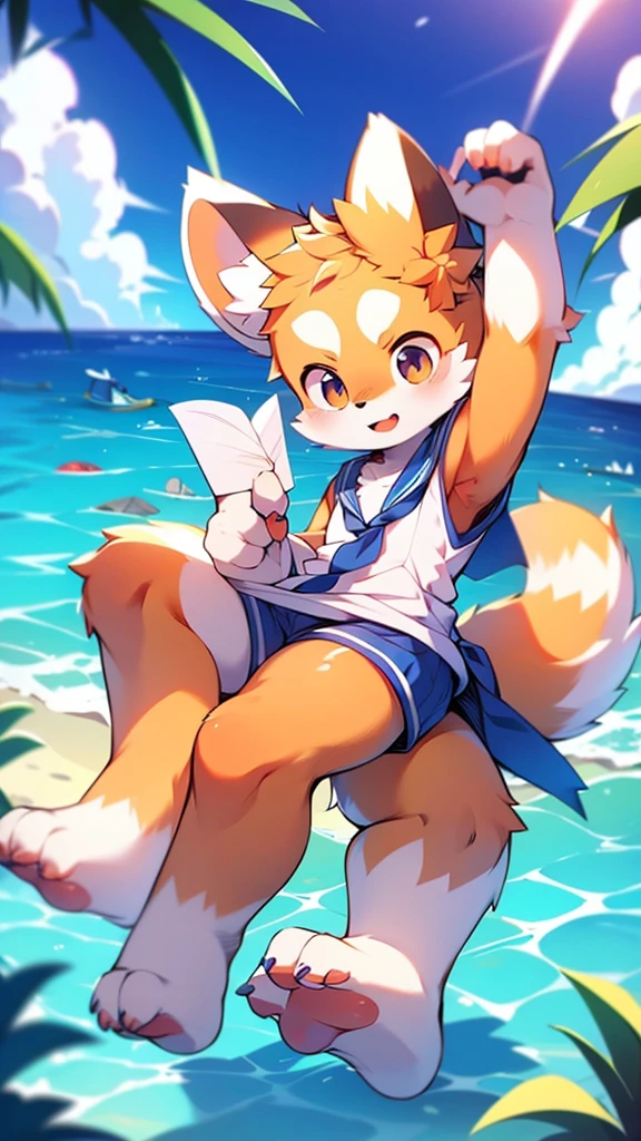 Red Panda Boy,Ocean,Sailor suit