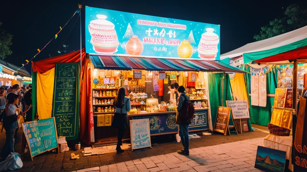(masterpiece, Highest quality), festival, stall, night, An illustration,