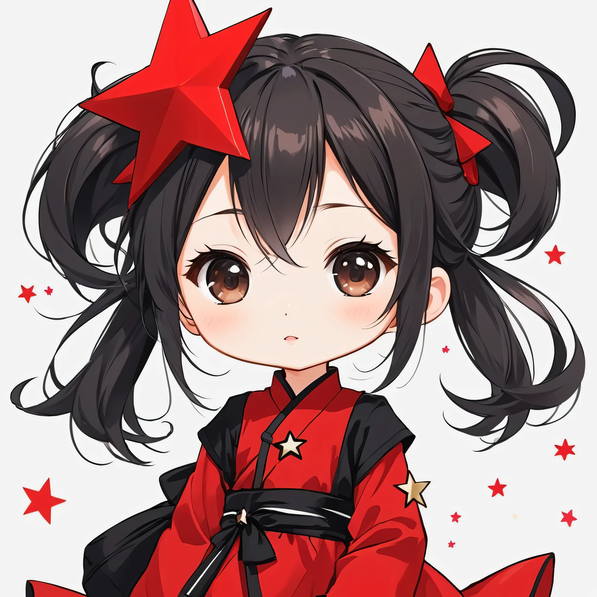 Black Star Red and White style, Simple Line Initialism,Abstract art,Kawaii Design, The most beautiful girl of all time、Chibi, ビーチ、playing