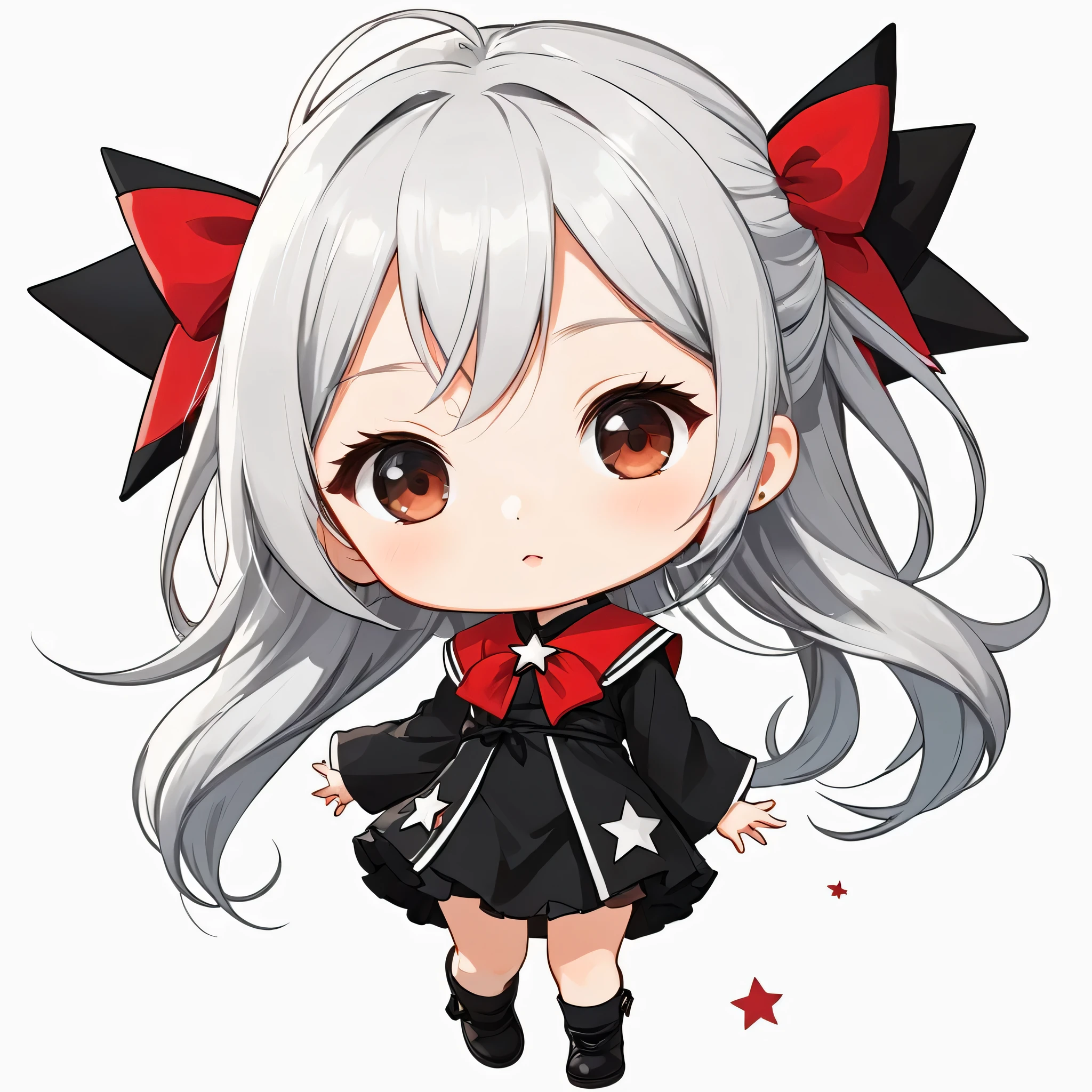 Black Star Red and White style, Simple Line Initialism，Abstract art，Kawaii Design, The most beautiful girl of all time、Chibi, ビーチ、playing