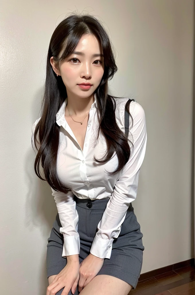 Mature Milf Young,ponytail,Office Clothes,Age 35,Erotic style,So cute,whole body,Perfect face with soft skin,Gorgeous long brown hair,8K resolution,Ultra-realistic,Super detailed,high quality,Erotic beautiful immature woman in fashionable clothes,(Look at the viewers)