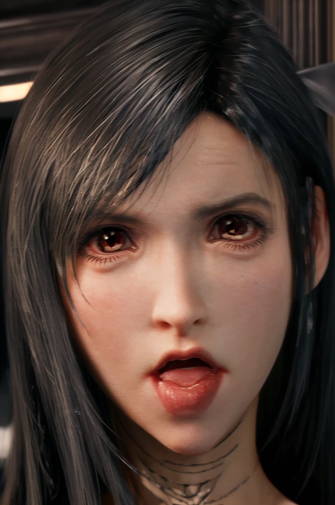 （Be red in the face，20yr old，elongated eyes)、(((1 female、upper body、（Get your face up even more）、penises、oral、1boys、licking out、put out the tongue、licking penis、big penis、shinny skin:1.2)))、((Tifa Lockhart、huge tit))、((Beautiful detailed red eyes))、Black hair、Long hair、ultra detail face、Professional Lighting), Best Quality, Perfect face, (Collar with chain、white tank tops )、(realisticlying:1.4)、 top-quality、Very fine and beautiful、 Tifa_lockhart， brunette color hair，Wearing sweat， elbow groves， Face Light， Cinematographic lighting， nabel，(Dark Prison、Dark Dungeon:1.5) ， the background is blurred， Flapping hair， Adult beauty、Looking at the camera、(Licking a man's dick)