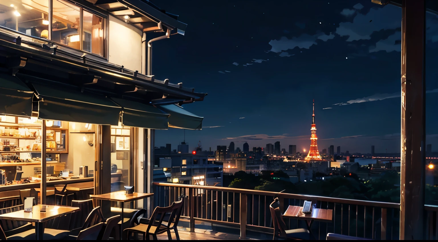 (masterpiece),(highest quality)、night、Tokyo、Cafe Terrace、City、4K、8K