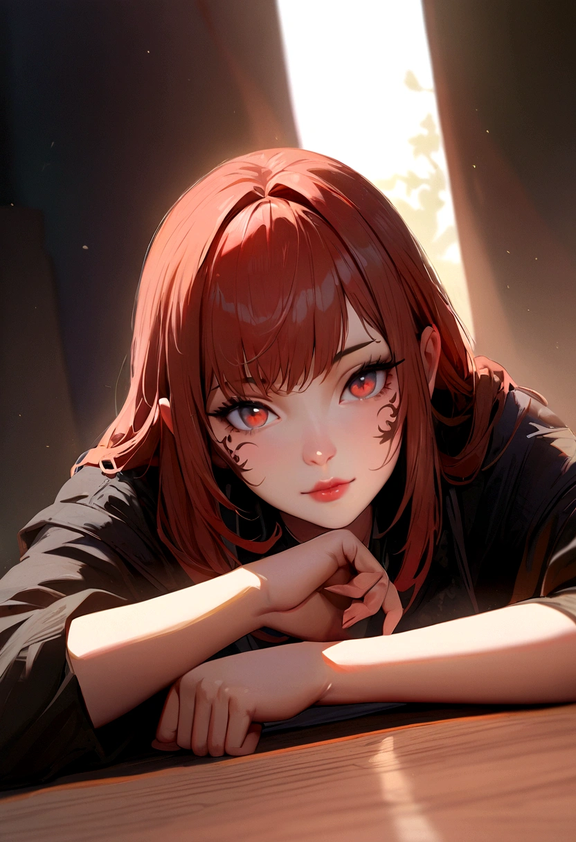 1 beautiful girl ,Red hair,With depth:1.3,brake (4K), (RAW photos: 1.2), (realism: 1.4), (on the table: 1.3), (Exquisite details: 1.2), Exquisite and beautiful details, (Eyes Details), (Facial details), (Best quality) :1.4), (Super Resolution: 1.2),(Very detailed illustrations), Best quality, Depth of Field, Wide-angle light, Natural shadows
