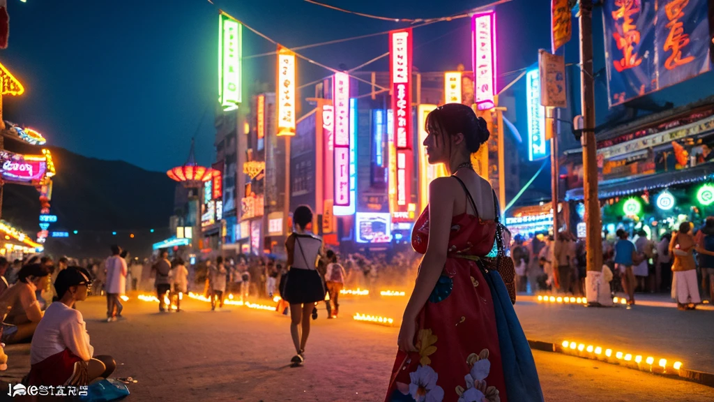 (masterpiece, Highest quality), Summer festival, night, An illustration