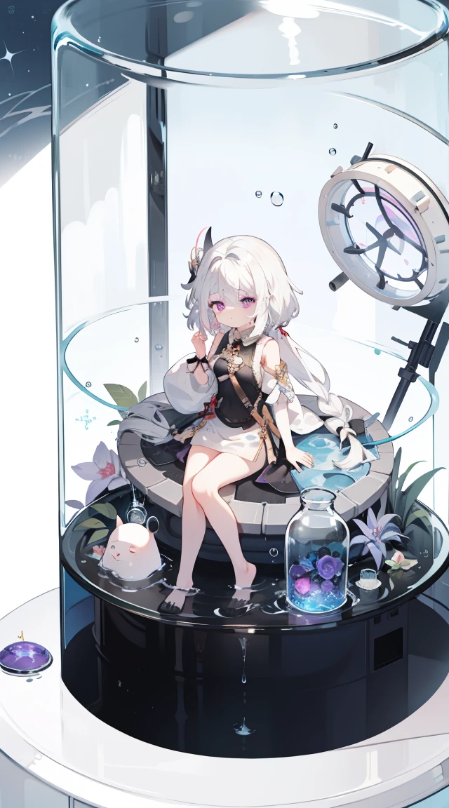 (((((In the tank))))))、A girl、White hair,Purple Eyes,In a jar、cute、Tiny, piece