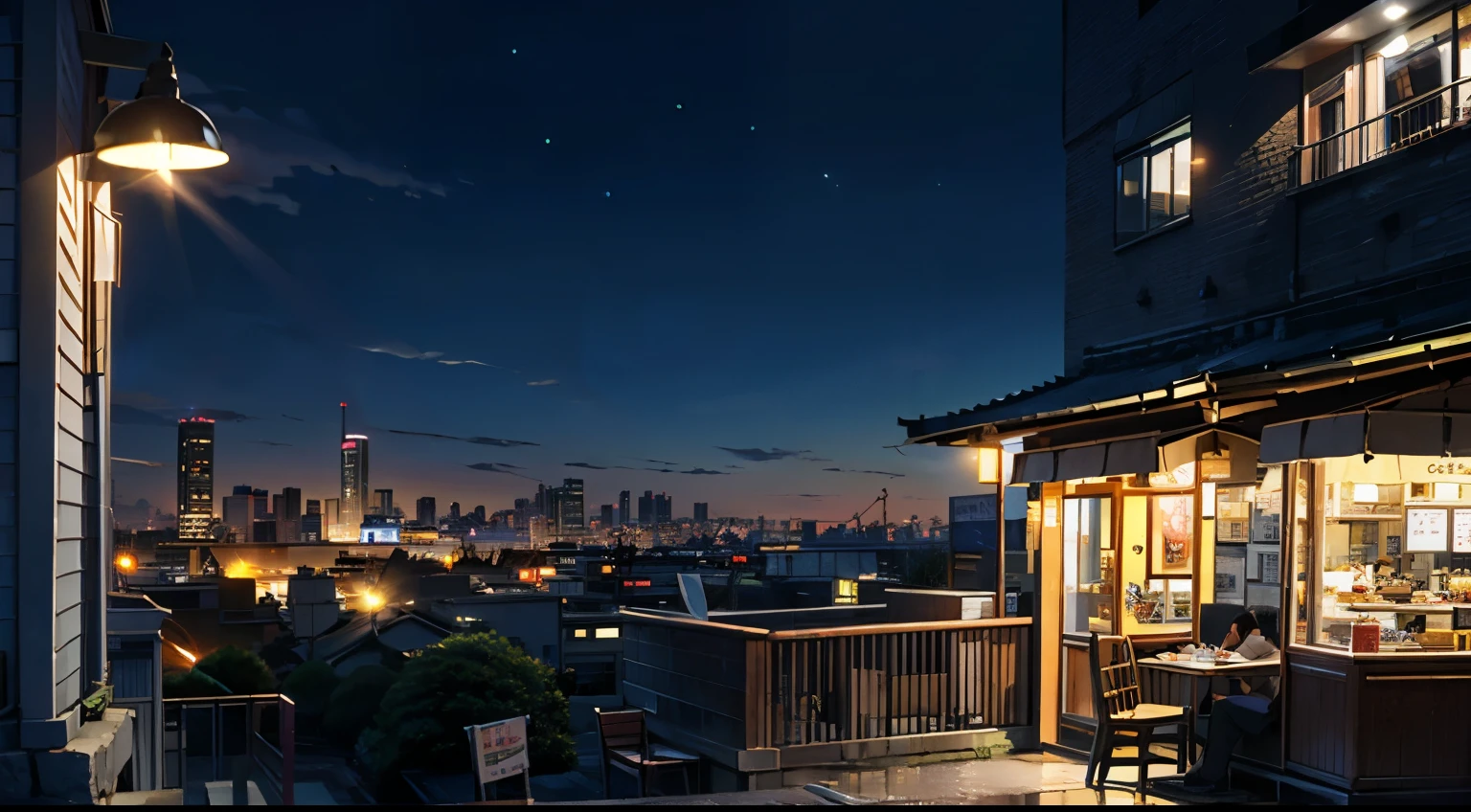 (masterpiece),(highest quality)、night、Tokyo、Cafe terrace in the city、4K、8K