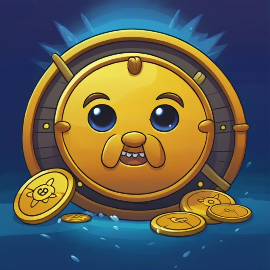 golden pirate coin , mobile game art, banner, detailed game art, stylized game art, game illustration, splash screen art, full card design, wallpaper!, extended art, adtime style art, saturated colorful, game item, single coin