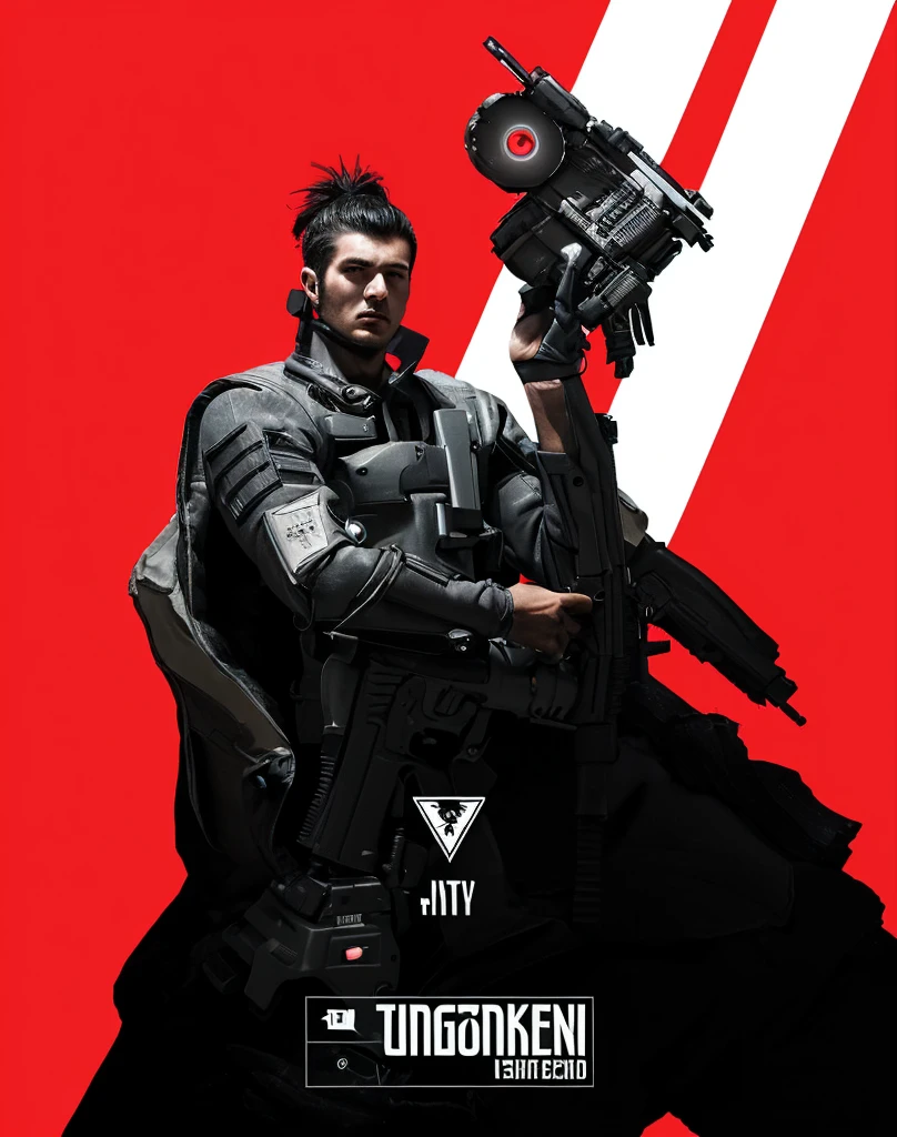 A man,Holding a sci-fi gun