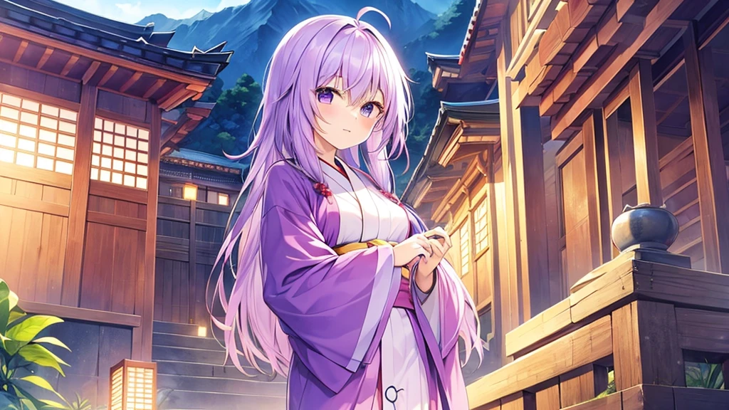 woman clear Light purple hair kimono Anime Style reading artist