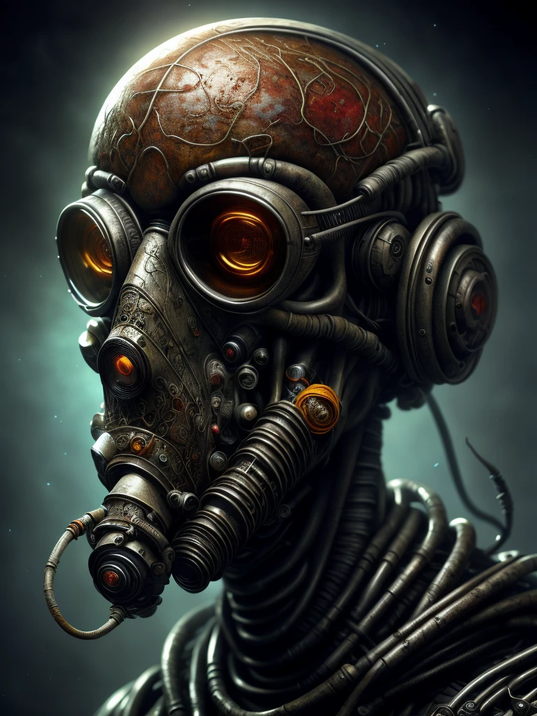 a highly detailed and realistic 3D skull with a gas mask, organic cyborg hyper psychedelic beast, shamanic DMT horror art, psychedelic cosmic horror illustration, bleeding decaying colors, Dan Mumford and Alex Grey style, detailed game art of Half Life Alyx Gordon Freeman, best quality, 8k, ultra-detailed, realistic, photorealistic, photo-realistic, HDR, UHD, studio lighting, ultra-fine painting, sharp focus, physically-based rendering, extreme detail description, professional, vivid colors, bokeh