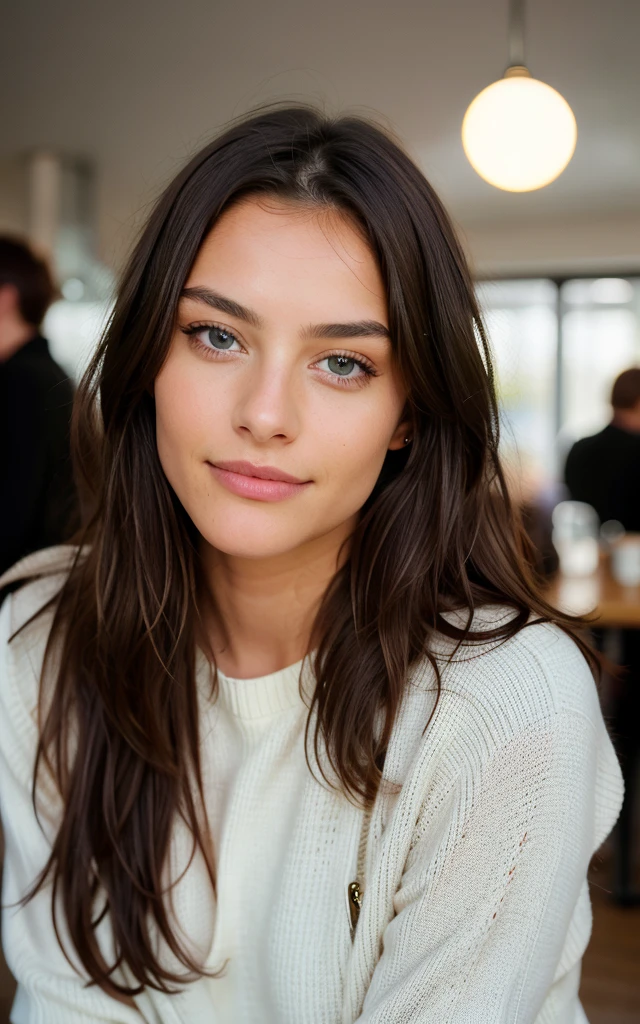 Cute beautiful brunette than skin long straigh hair with black sweater, (brown eyes) (aucking dick in a modern café at sunset), muito detalhado, 14years old, innocent face, naturally wavy hair, blue eyes, high-res, masterpiece, best qulaity, Intricate detailing, muito detalhado, sharp focus, detailed skin, realistie Hauttextur, Textur, detailled eyes, professional, 4K, charming smile, taken with Canon, 85 mm, light depth of field, Kodak Vision Color, perfectly fitting body, extremely detail, photoshot_\(ultra\), fotorealisti, realisti, Post processing, maximum details, roughness, real life, ultrarealisti, photoshotrealismus, photoshotgrafie, 8K UHD, photoshotgrafie