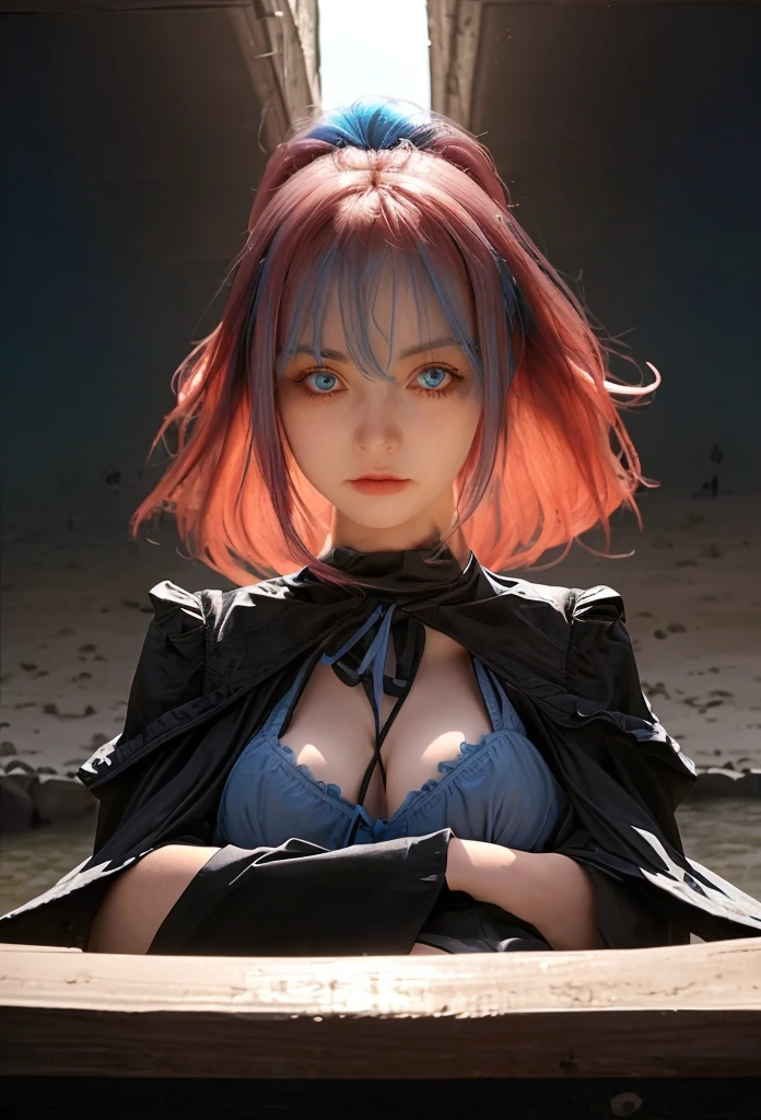 1 girl,Looking at the camera,Blue Hair,Blue Eyes,at the seaside,