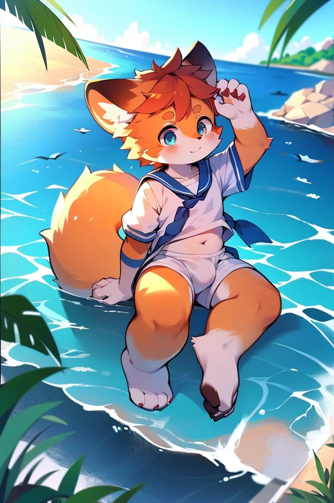 Red Panda Boy,Ocean,Sailor suit