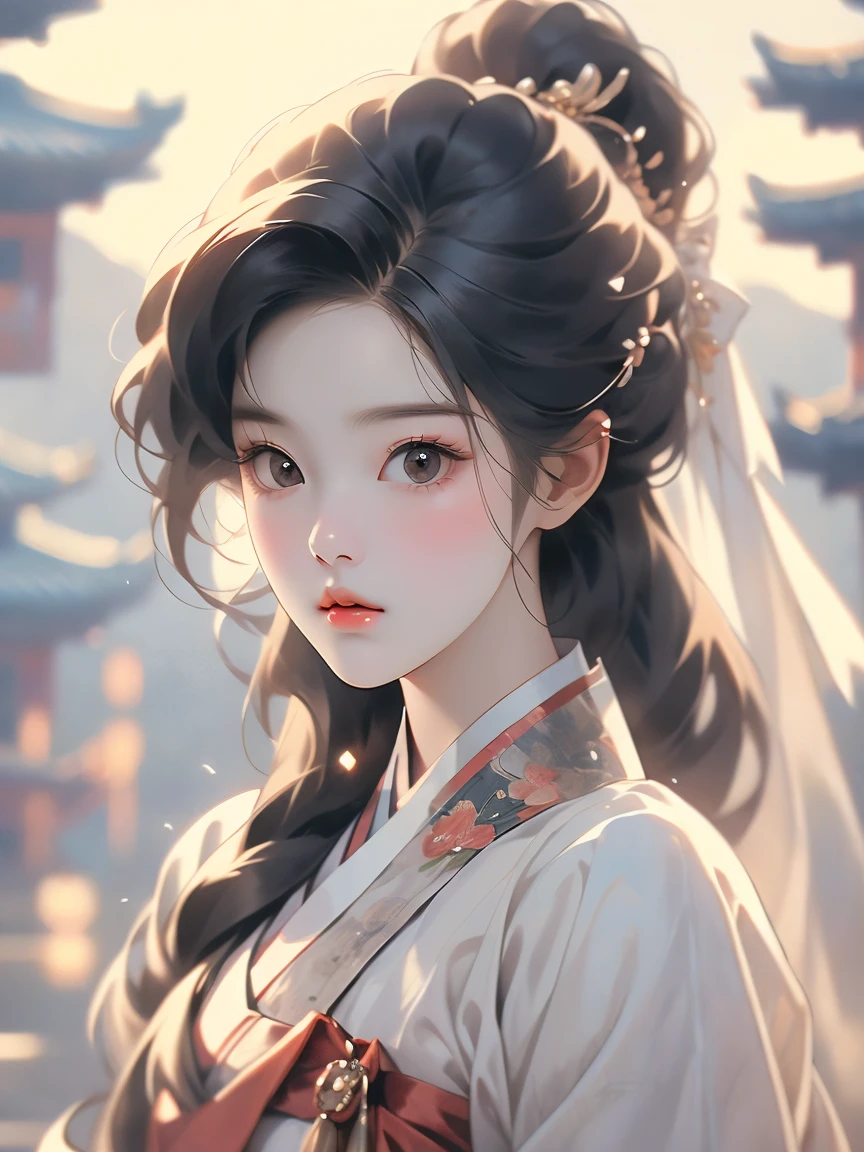 (masterpiece), (top quality), (beautiful and aesthetic), (1 woman), (1930s Korean woman), resembles Korean idol, highly detailed, A little exposure, traditional hanbok, upper body, portrait.