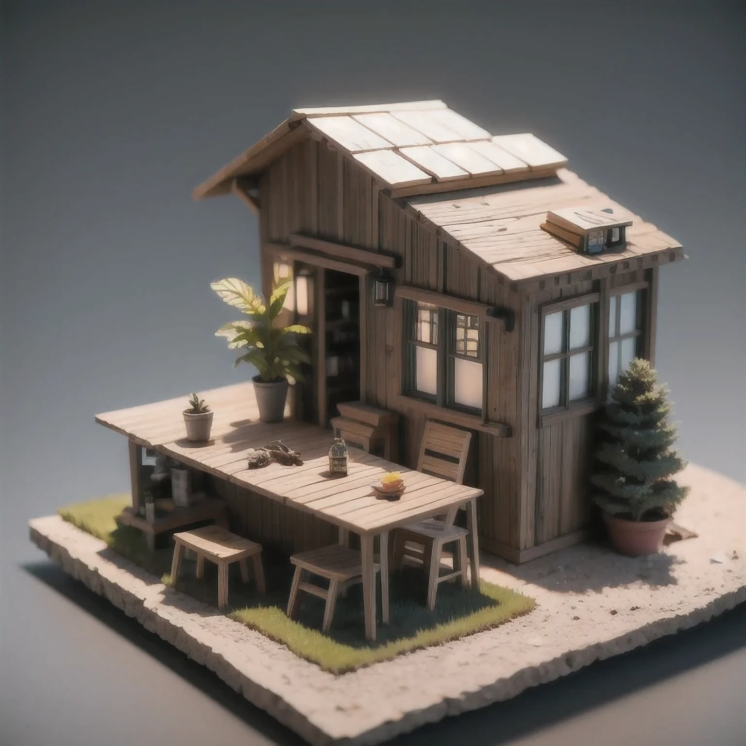 there is a  sitting at a table in a miniature house, stylized 3d render, 3 d clay render, 3d clay render, daily render, stylized as a 3d render, 3 d illustration, 3d illustration, low poly render, a low poly render, clay render, 3d low poly render, 3 d low poly render