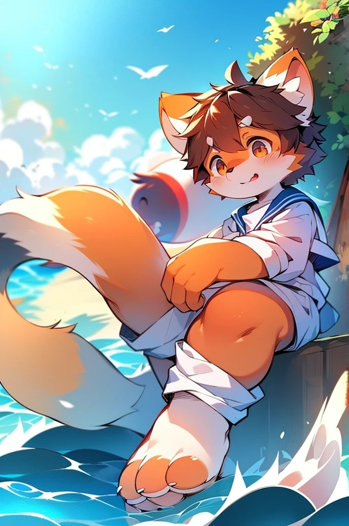 Red Panda Boy，Ocean，Sailor suit （足で立つ）
