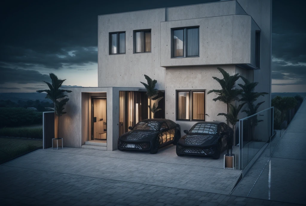 photorealistic, modern house,facade,modern,512k,high detailed, photoreal, award winning, large glass window on the right side, grass, plants, trees, sunny day, render (( travertine stone façade)) two cars in porch, wooden door entrance, steps marble, insanely detailed octane render,
award winning, extremely detailed,