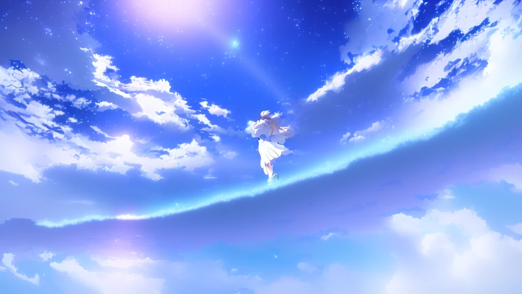 anime, A girl in a white dress floats in the water, Makoto Shinkai Cyril Rolland, anime girl walking on water, anime movie background, beautiful anime scene, today's featured anime still, anime film still, screenshot from the anime film, anime still film anime shikishi, star(null) starry_null