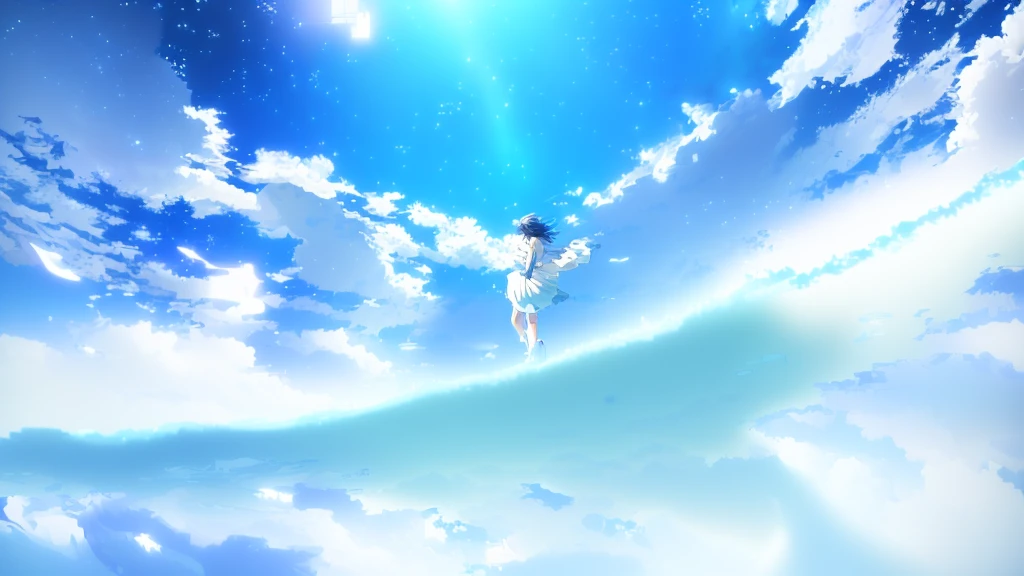 anime, A girl in a white dress floats in the water, Makoto Shinkai Cyril Rolland, anime girl walking on water, anime movie background, beautiful anime scene, today's featured anime still, anime film still, screenshot from the anime film, anime still film anime shikishi, star(null) starry_null