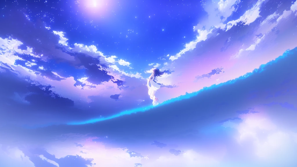 anime, A girl in a white dress floats in the water, Makoto Shinkai Cyril Rolland, anime girl walking on water, anime movie background, beautiful anime scene, today's featured anime still, anime film still, screenshot from the anime film, anime still film anime shikishi, star(null) starry_null