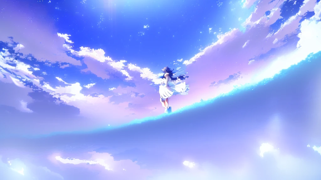 anime, A girl in a white dress floats in the water, Makoto Shinkai Cyril Rolland, anime girl walking on water, anime movie background, beautiful anime scene, today's featured anime still, anime film still, screenshot from the anime film, anime still film anime shikishi, star(null) starry_null