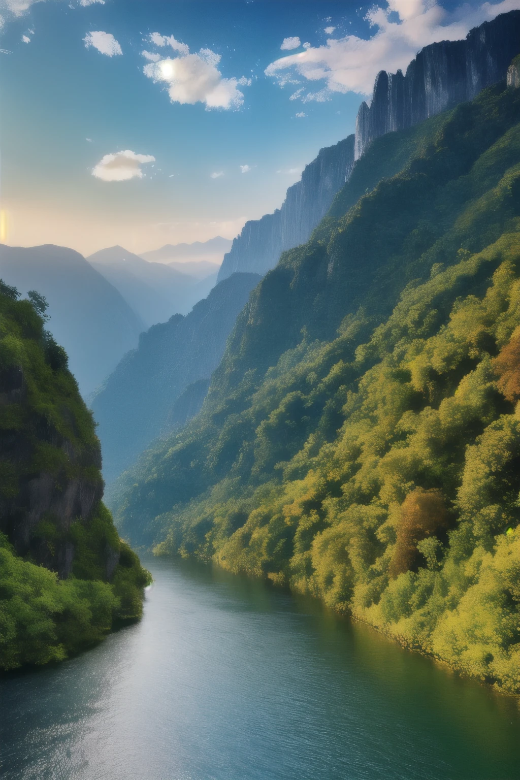 masterpiece, Ultimate quality, Cg unity 8k wallpaper, Ultra-delicate, Beautiful sky and clouds, Rich natural scenery, cliff, Lakes and rivers, Waterfalls and flying water, Beautiful green mountains, No one is seen, beautiful landscape, Won a photography competition, Background blur, Full depth, HDR High Dynamic Range, Real recovery, complex, Extreme details, Dramatic, Perfect presentation of the mid-course art style.