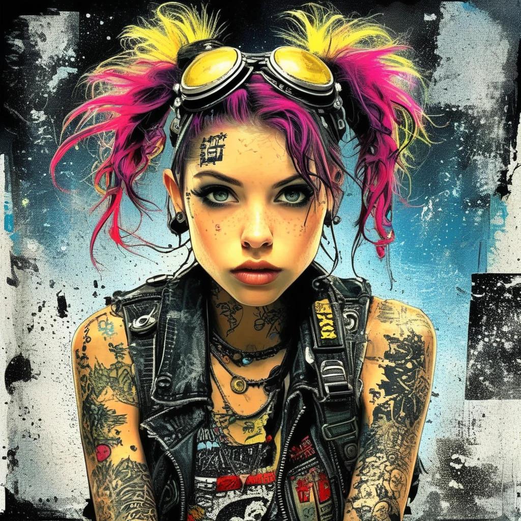 drawix9 punk girl, ink, Movie, Expressive, Very detailed