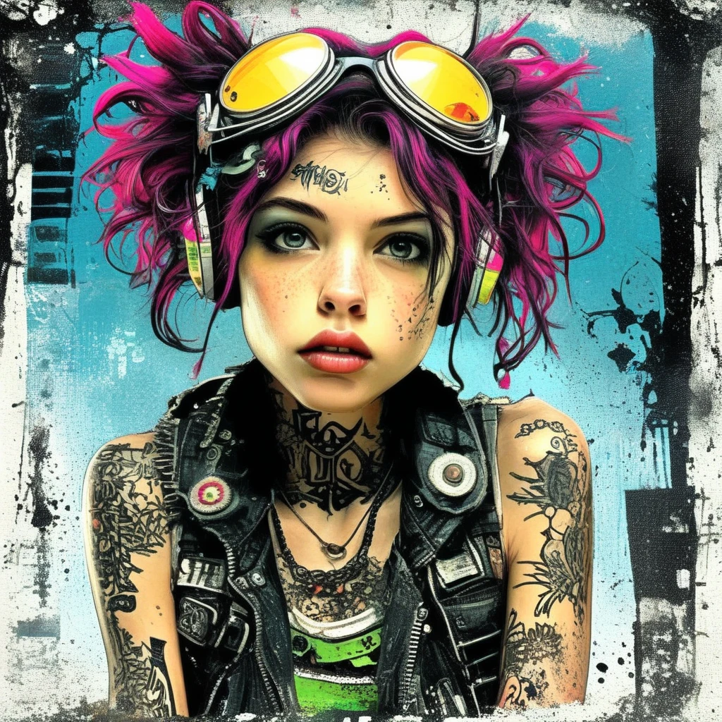 drawix9 punk girl, ink, Movie, Expressive, Very detailed