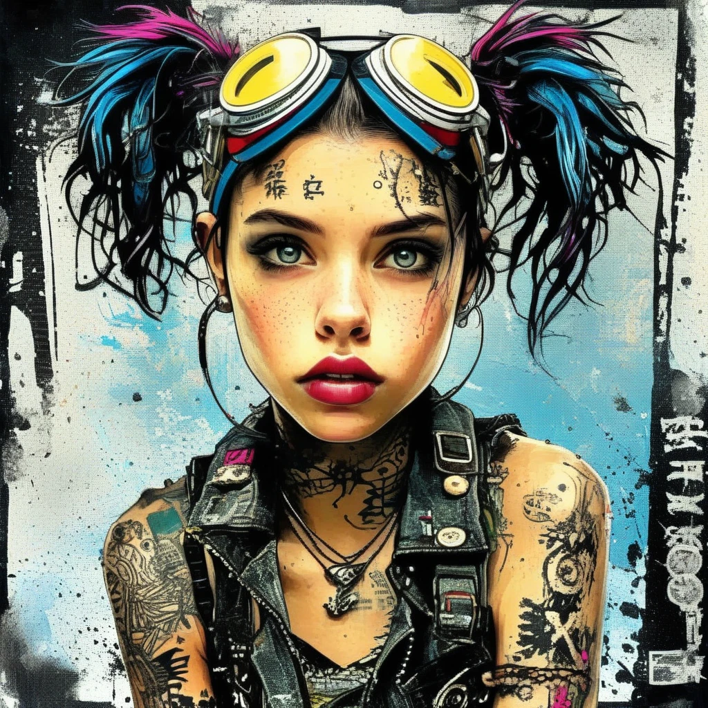 drawix9 punk girl, ink, Movie, Expressive, Very detailed