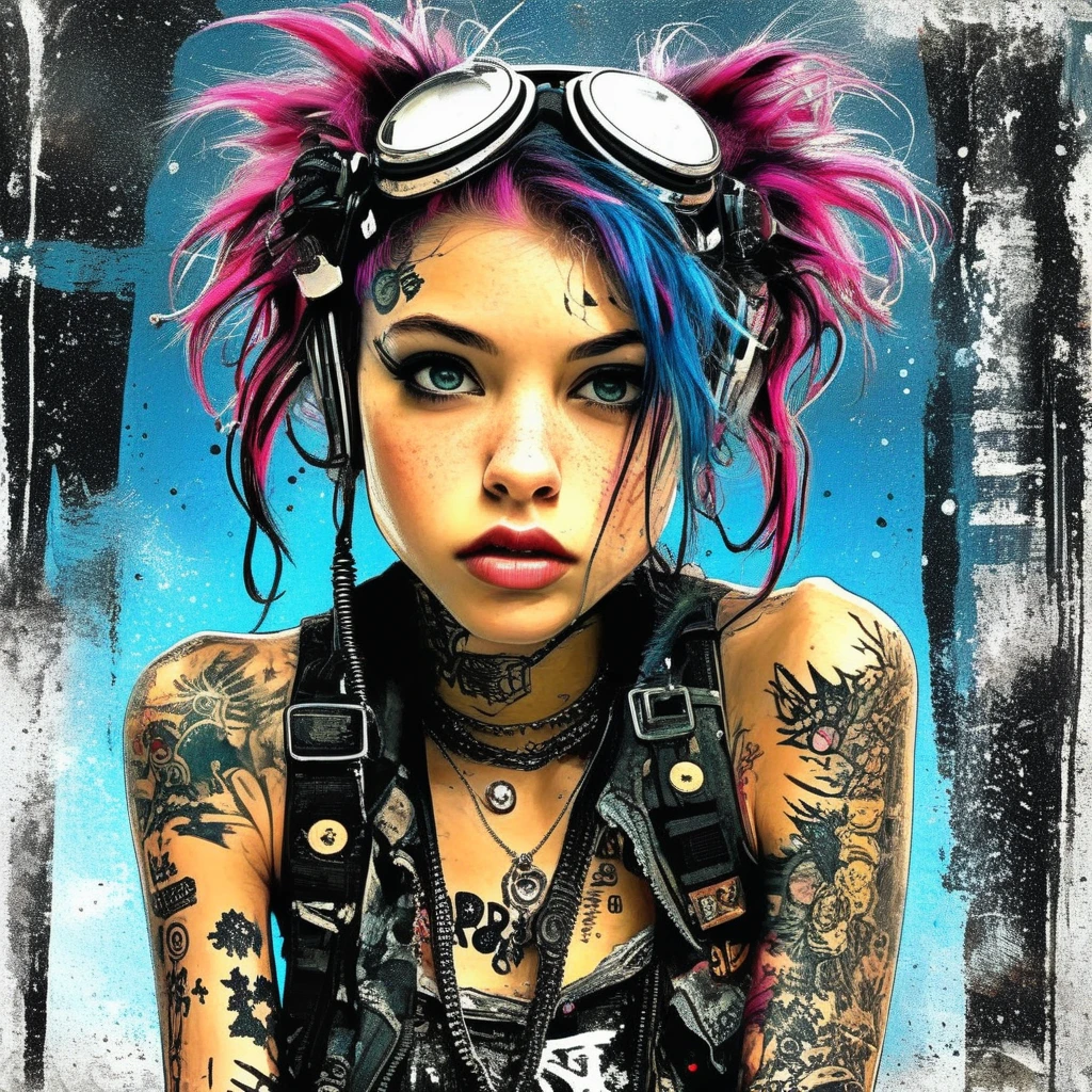 drawix9 punk girl, ink, Movie, Expressive, Very detailed