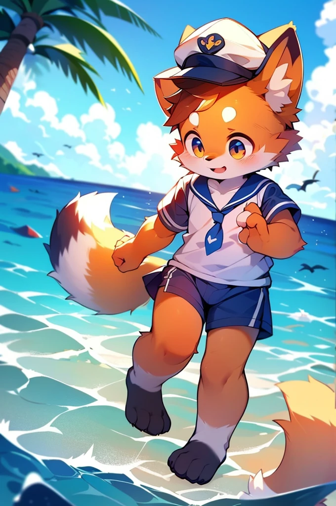Red Panda Boy,Ocean,Sailor suit