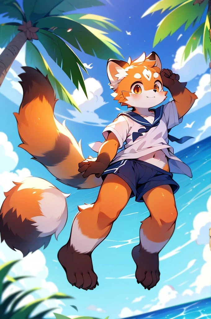 Red Panda Boy,Ocean,Sailor suit
