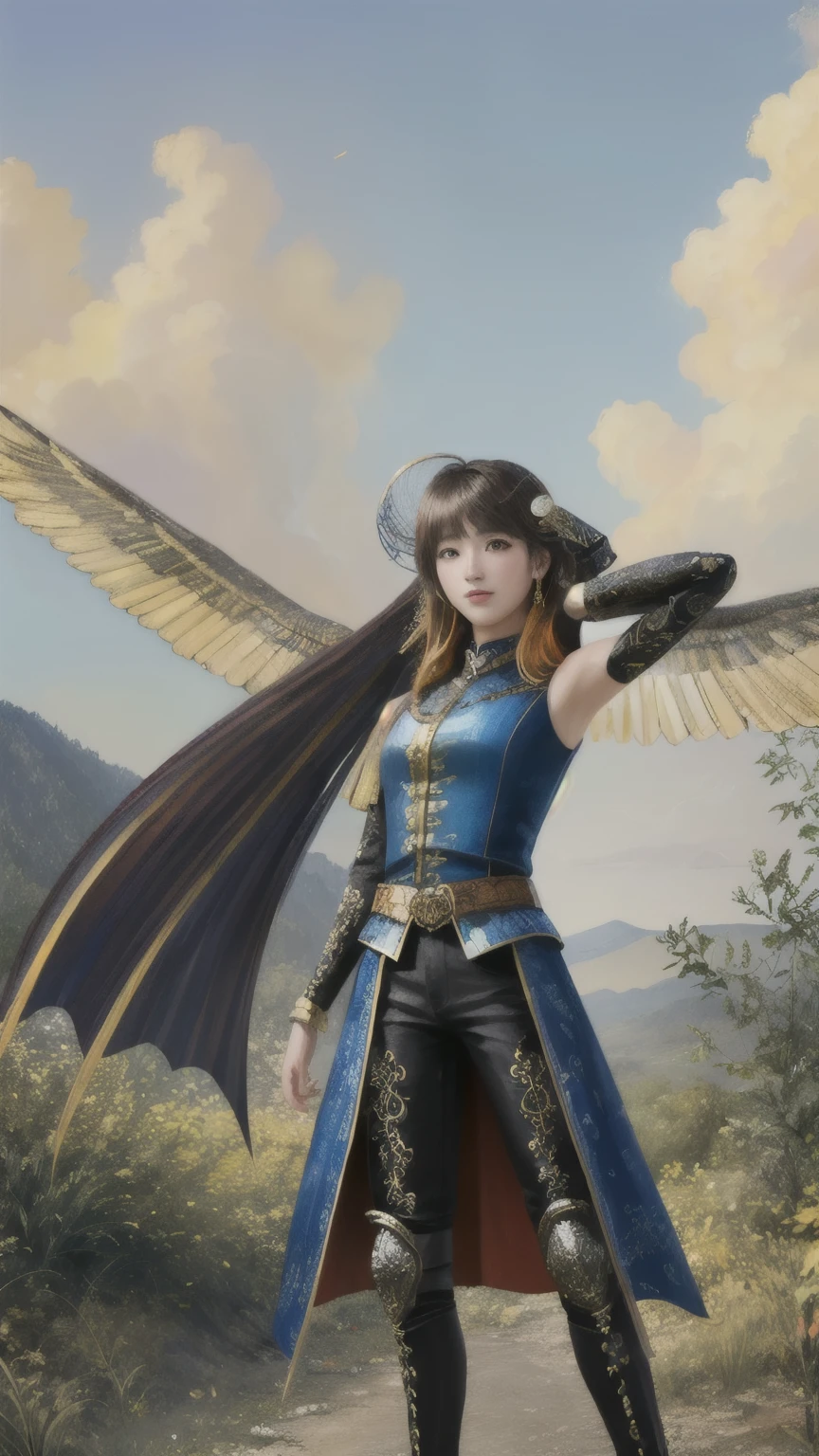 ((Highest quality)), ((masterpiece)), ((Realistic,Digital Art)), (Super detailed),DonMD34thM4g1c4tt1r3 Caster,Blunt Cut, Arms stretched out, Invite a hug