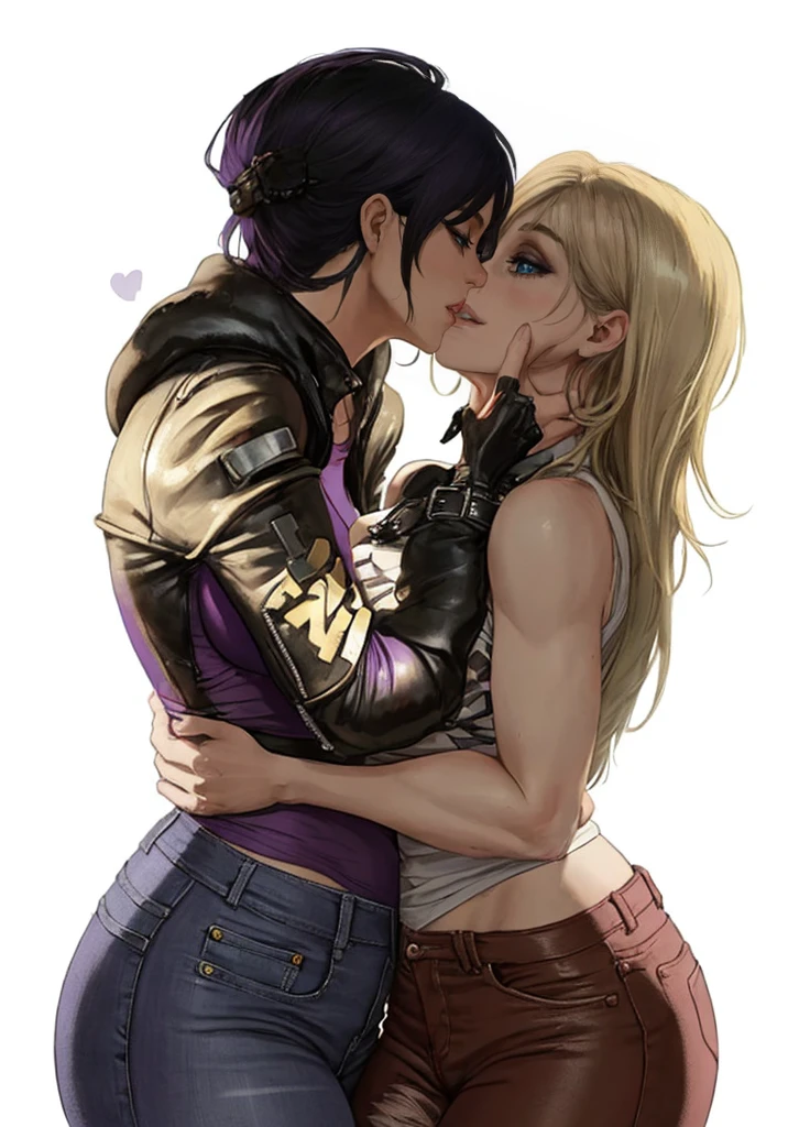 Hardcore Lesbian kissing in tight purple jeans