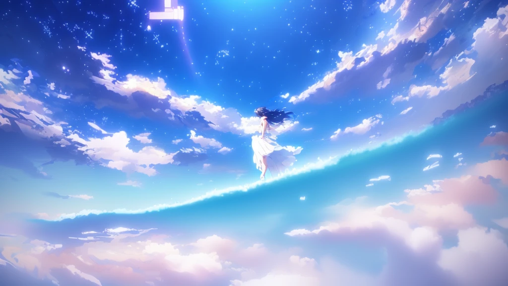 anime, A girl in a white dress floats in the water, Makoto Shinkai Cyril Rolland, anime girl walking on water, anime movie background, beautiful anime scene, today's featured anime still, anime film still, screenshot from the anime film, anime still film anime shikishi, star(null) starry_null