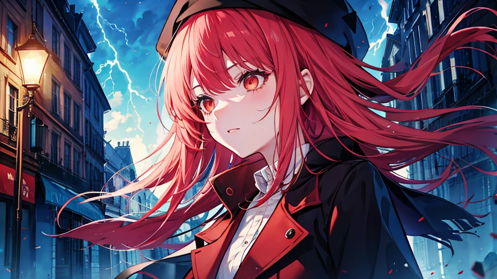 (Realistic:0.2), Anime illustration, One girl,, Red coat, Big red hat, Paris, France, SFW, Black trousers, Black office shirt,, Carmen sanity,, blue sky,, Long Hair,, Dramatic lightning, Light, epic Light, Light on the face, バックLight, フェイスLight, Bright Face, Fill Lamp, Subsidy light, ((masterpiece)), (Carmen_sanity_v1-1_Shurik-2000:0.6)